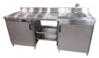 working table (designed for carrying out necessary operations in preparation of fangoparaffin), can be equipped with sink with mixer